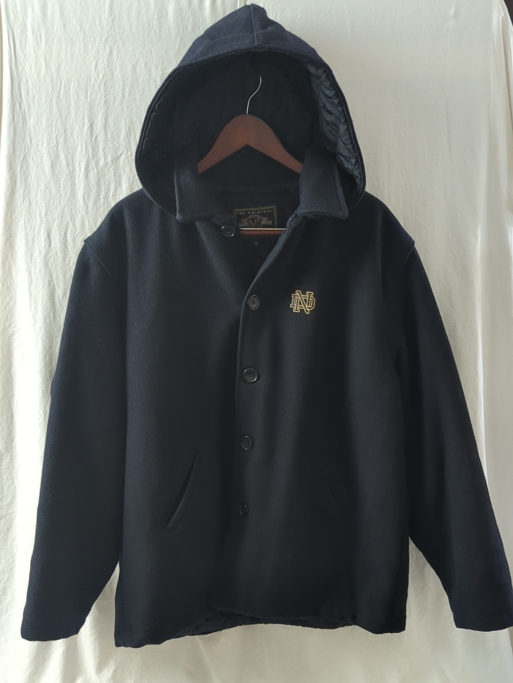 Vintage Holloway Notre Dame Wool Varsity Jacket Removable Hood Mens XL